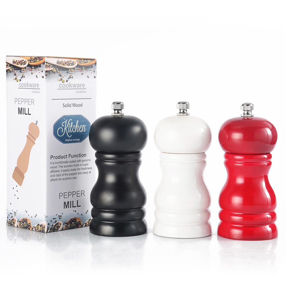 1pc Kitchen Manual Wooden Pepper Grinder Pepper Mill Salt Container Kitchen Gadget for Home (4 Inches White)