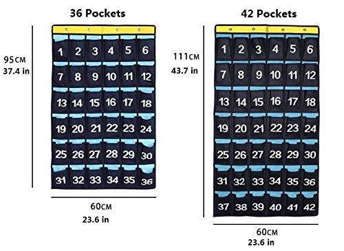 NIMES Numbered Organizer Classroom Pocket Chart for Cell Phones Calculators Holders Blue (36 Pockets)