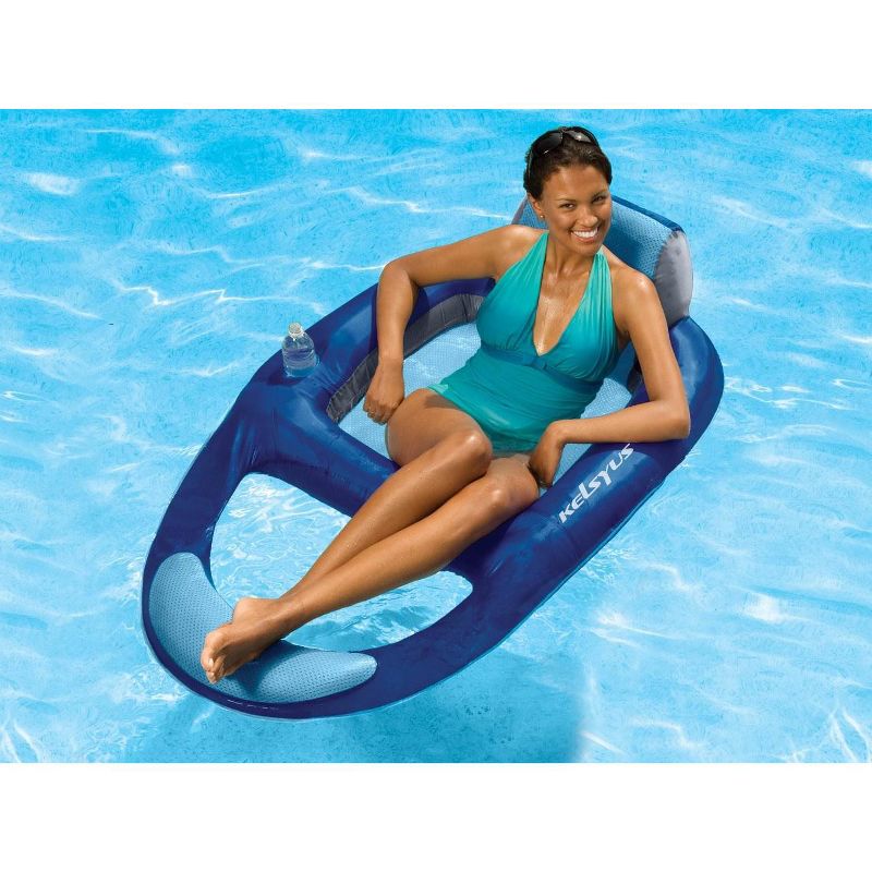 Kelsyus Floating Pool Lounger Inflatable Chair w/ Cup Holder, Blue | 80014