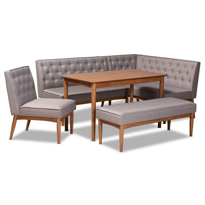 5pc Riordan Fabric Upholstered and Wood Dining Nook Set Gray/Walnut Brown - Baxton Studio