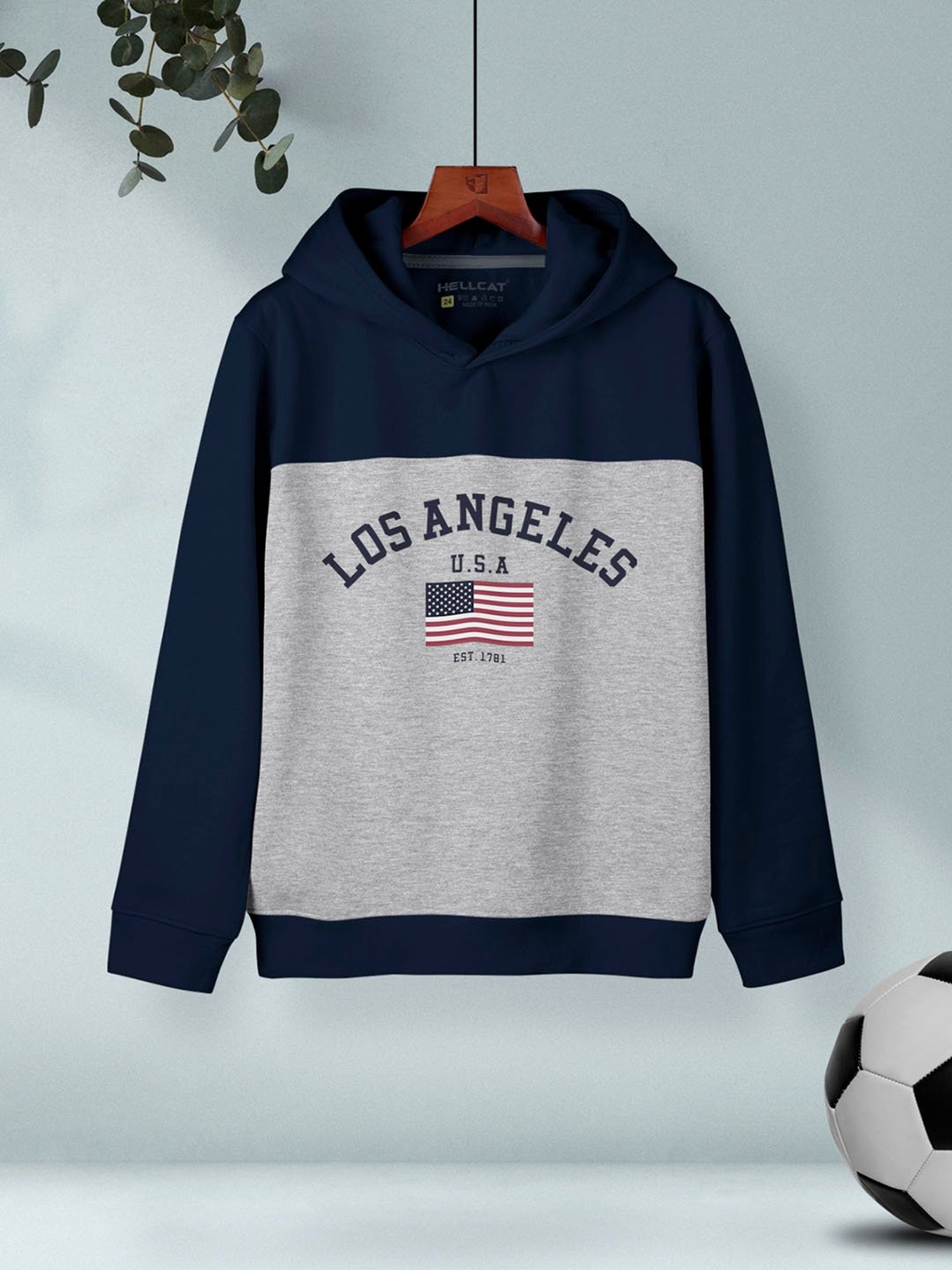 HELLCAT Kids Navy & Grey Color Block Full Sleeves Sweatshirt