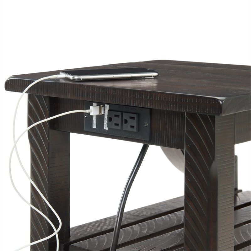 Barn Door Chairside Table with Power Espresso Brown - Martin Svensson Home