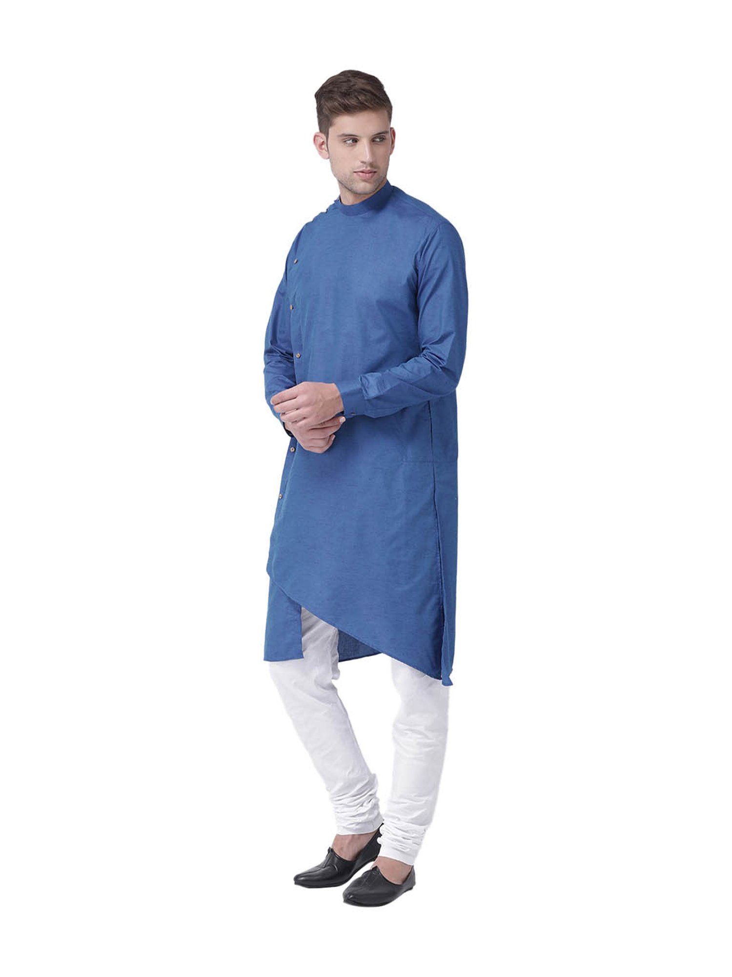 Tabard Dark Blue & White Full Sleeves Cotton Kurta & Churidar Set