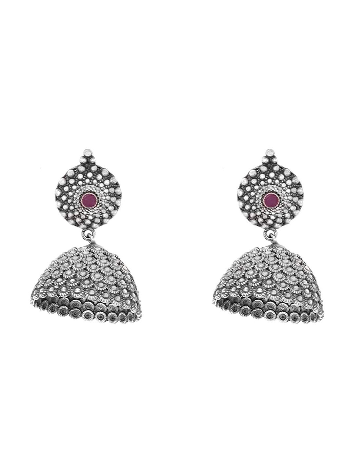 Teejh Dharvi Red Stone Antique Silver Jhumki Earrings