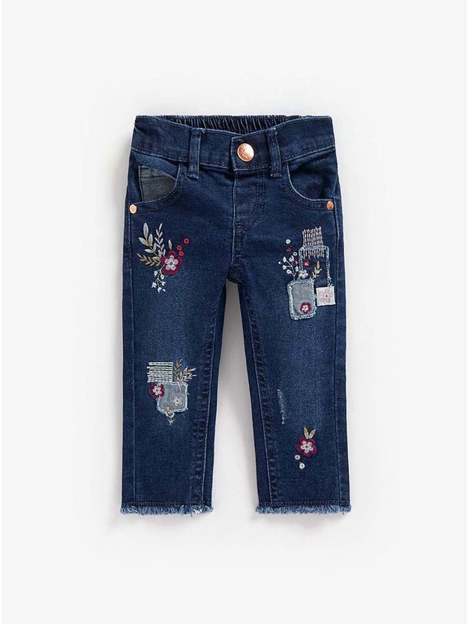 Mothercare Girls Blue Cotton Embroidered Jeans