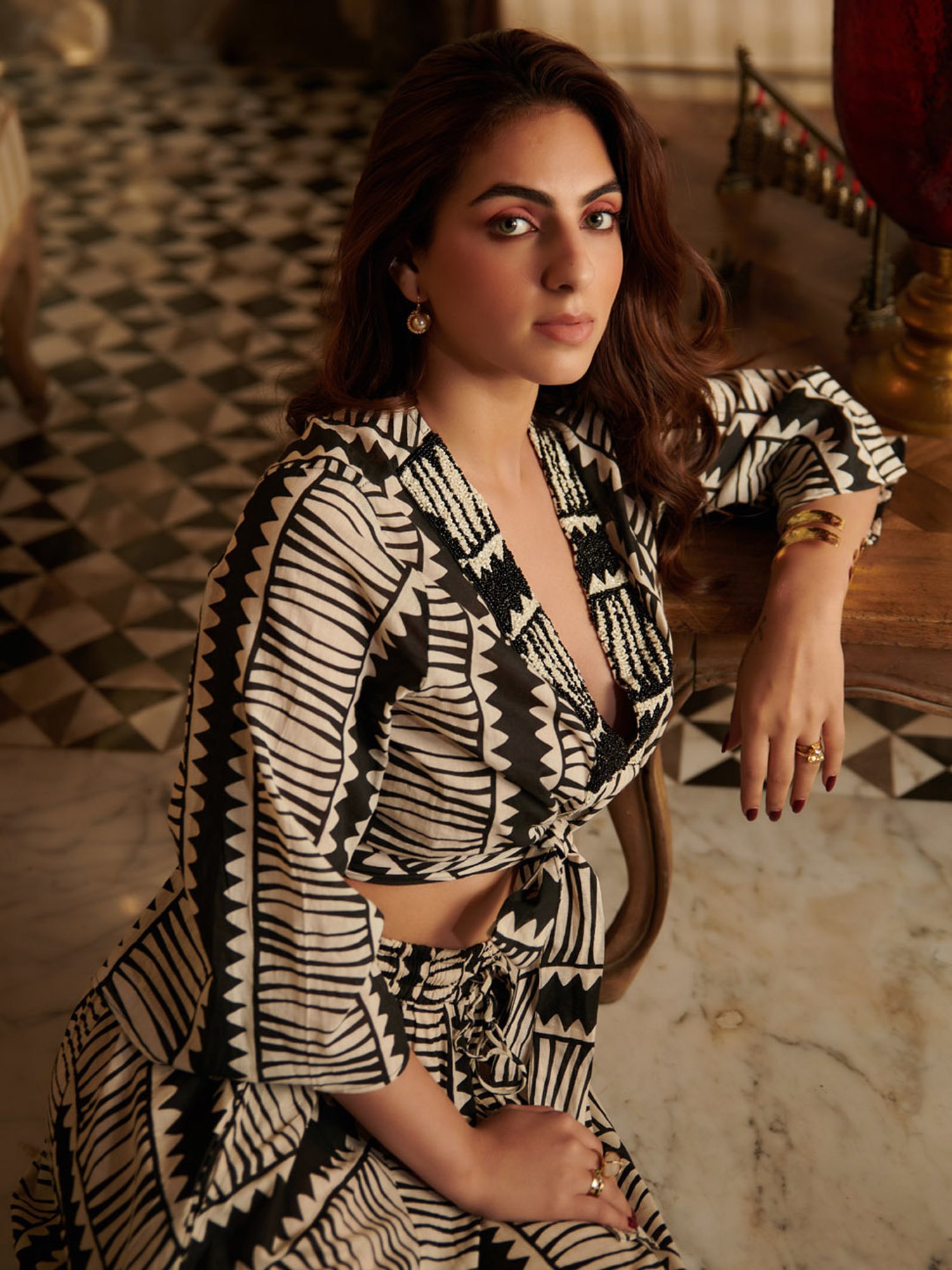 Cin Cin Zebra Line Printed Wrap On Top With A Line Skirt