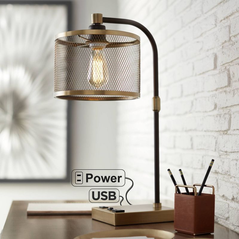 23" Iron/Seeded Glass Axel Farmhouse Industrial Task Lamp (Includes LED Light Bulb) Black - JONATHAN Y