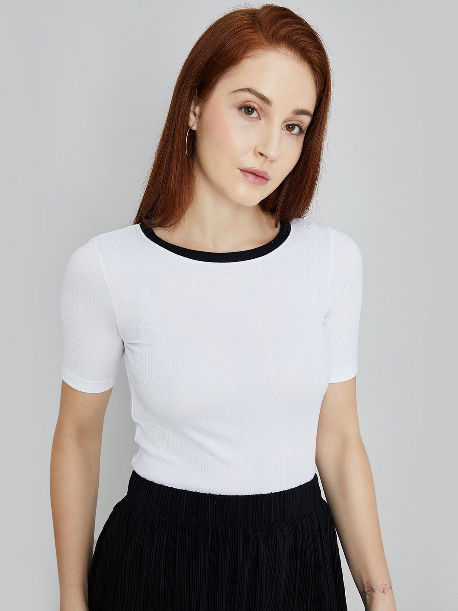 Code by Lifestyle White Cotton Regular Fit Top
