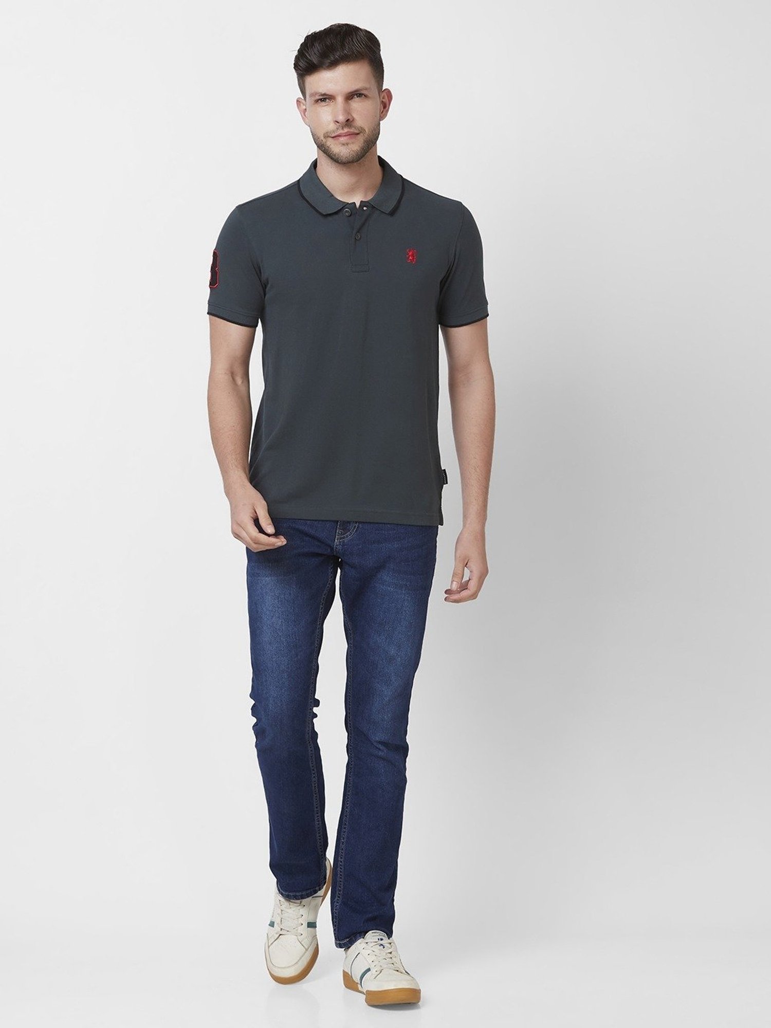 Giordano Sea Green Cotton Slim Fit Polo T-Shirt