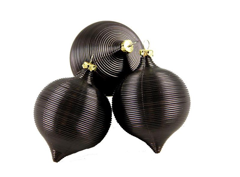Barcana 3ct Ribbed Shatterproof Onion Christmas Ornament Set 3" - Brown