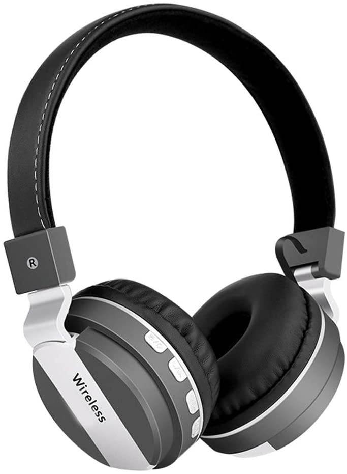 Wsaman Bluetooth Headphones Over Ear, Wireless Bluetooth Earphones Earbuds Headset with Deep Bass Adjustable with Mic Noise Cancellation for Airpods/Android/Gaming/PC Earbuds,Gray