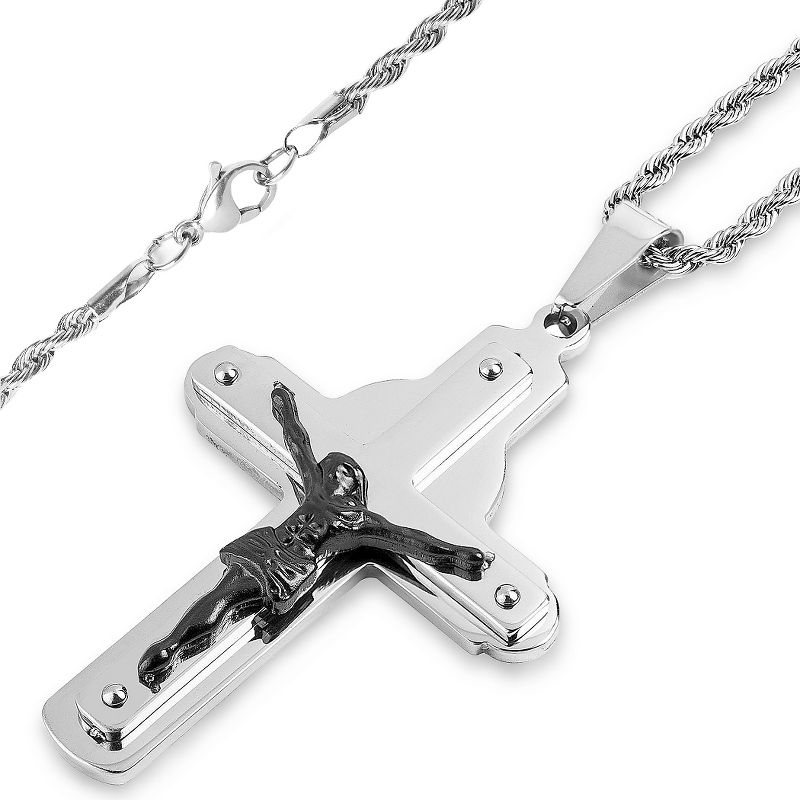 Men's West Coast Jewelry Stainless Steel Two-Tone Layer Crucifix Cross Pendant