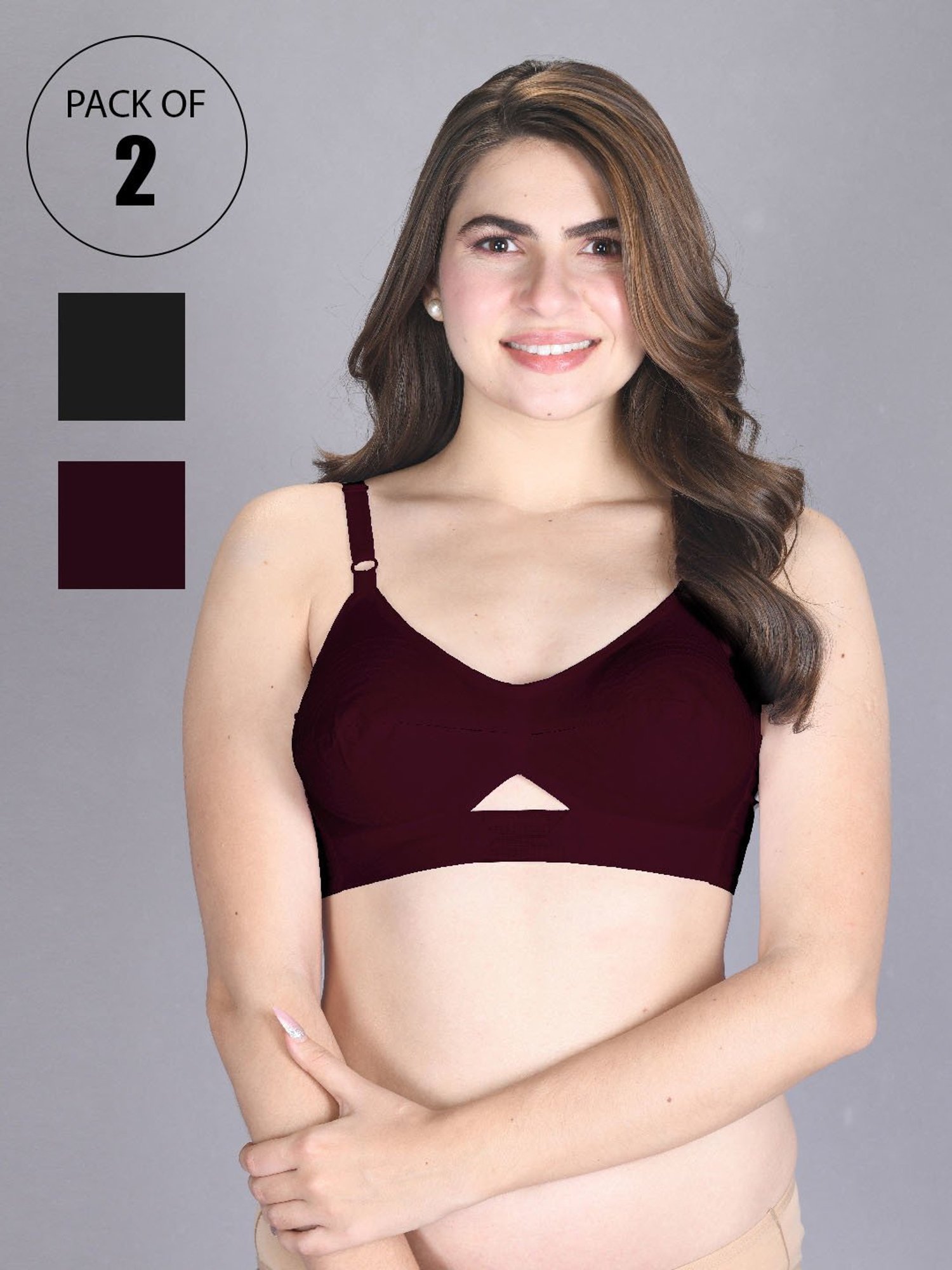 Lux Venus Black & Maroon Full Coverage Non-Wired Everyday Bra With Adjustable Strap - Pack of 2