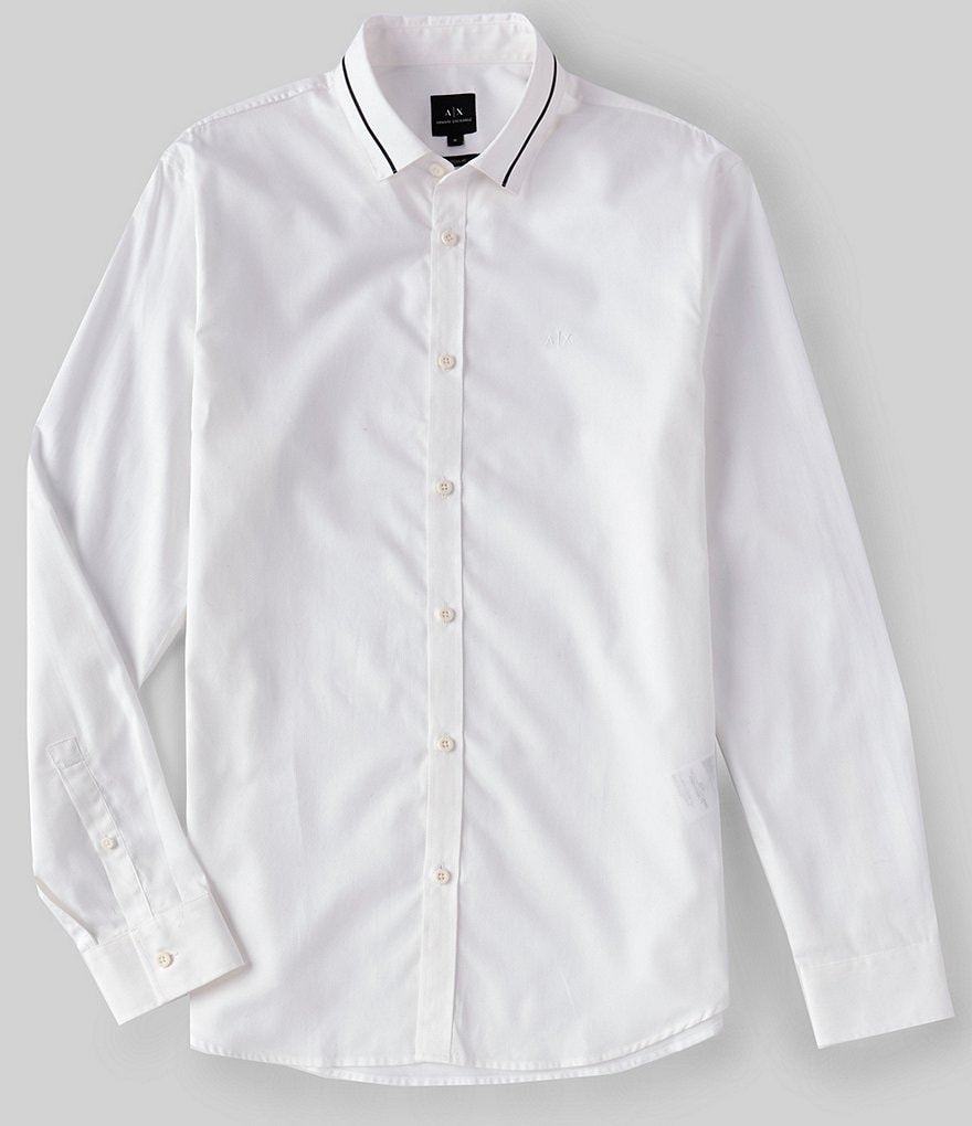 Armani Exchange Collar Logo Long-Sleeve Woven Shirt