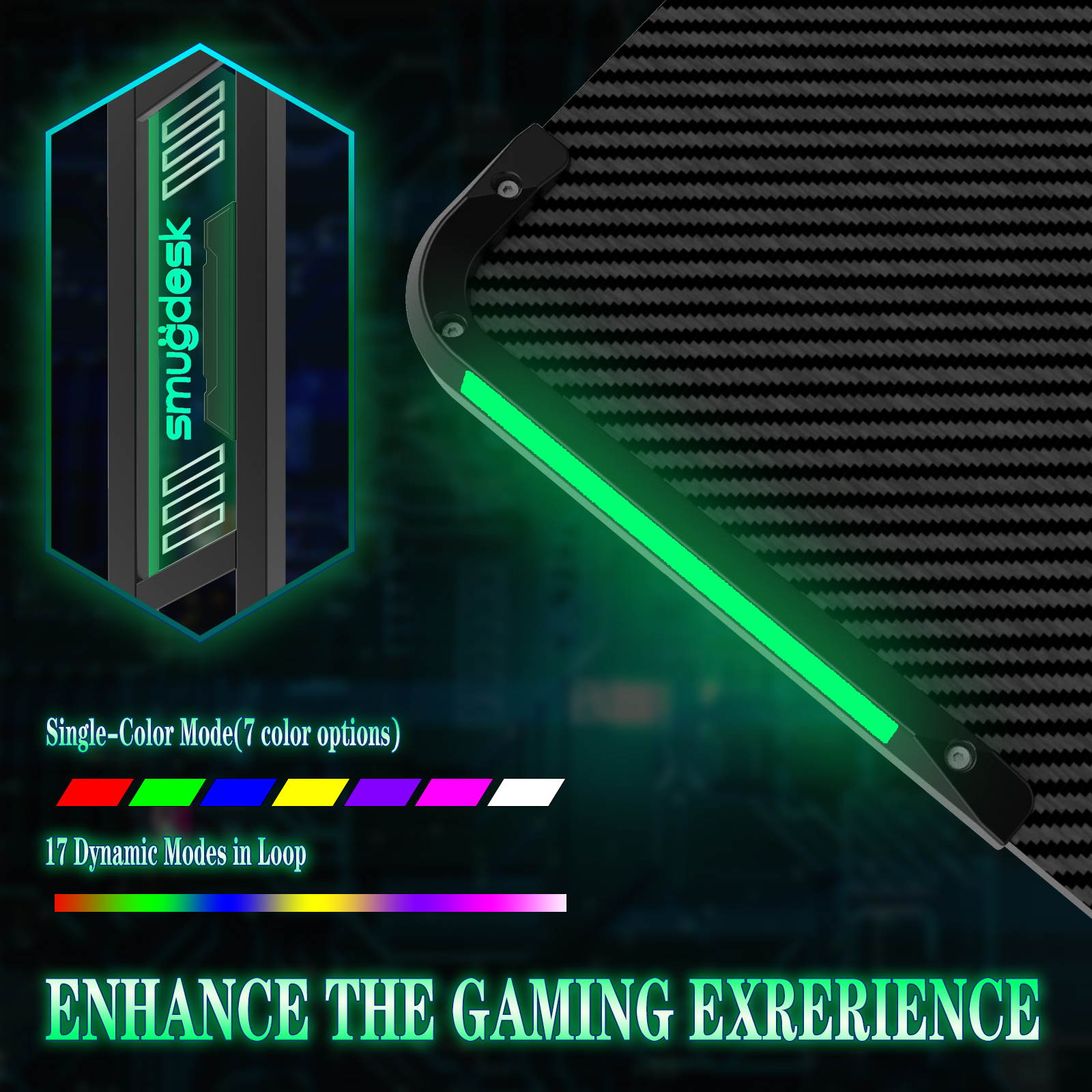 SMUGDESK 47.24" x 23.6" Gaming Desk Racing Style Computer Desk Ergonomic Game Table with Dynamic RGB LED Lights T-Shaped Gamer Workstation for Home Office