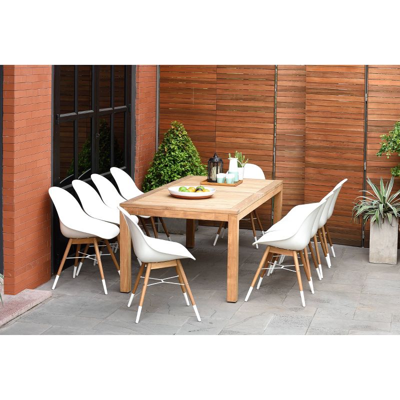 Metz 11pc Rectangular Teak/Resin Patio Dining Set - White - Amazonia