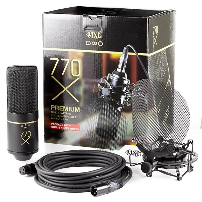Multi-Pattern Condenser Microphone, XLR Connector, Black &amp Gold (770X)