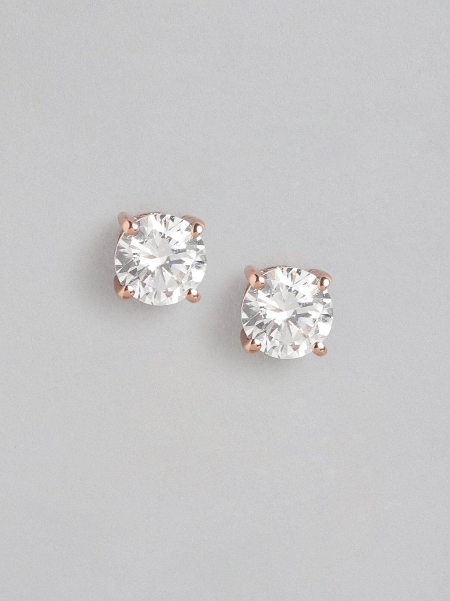 Zavya 92.5 Sterling Silver Rose Gold Alexis Solitaire Earrings for Women