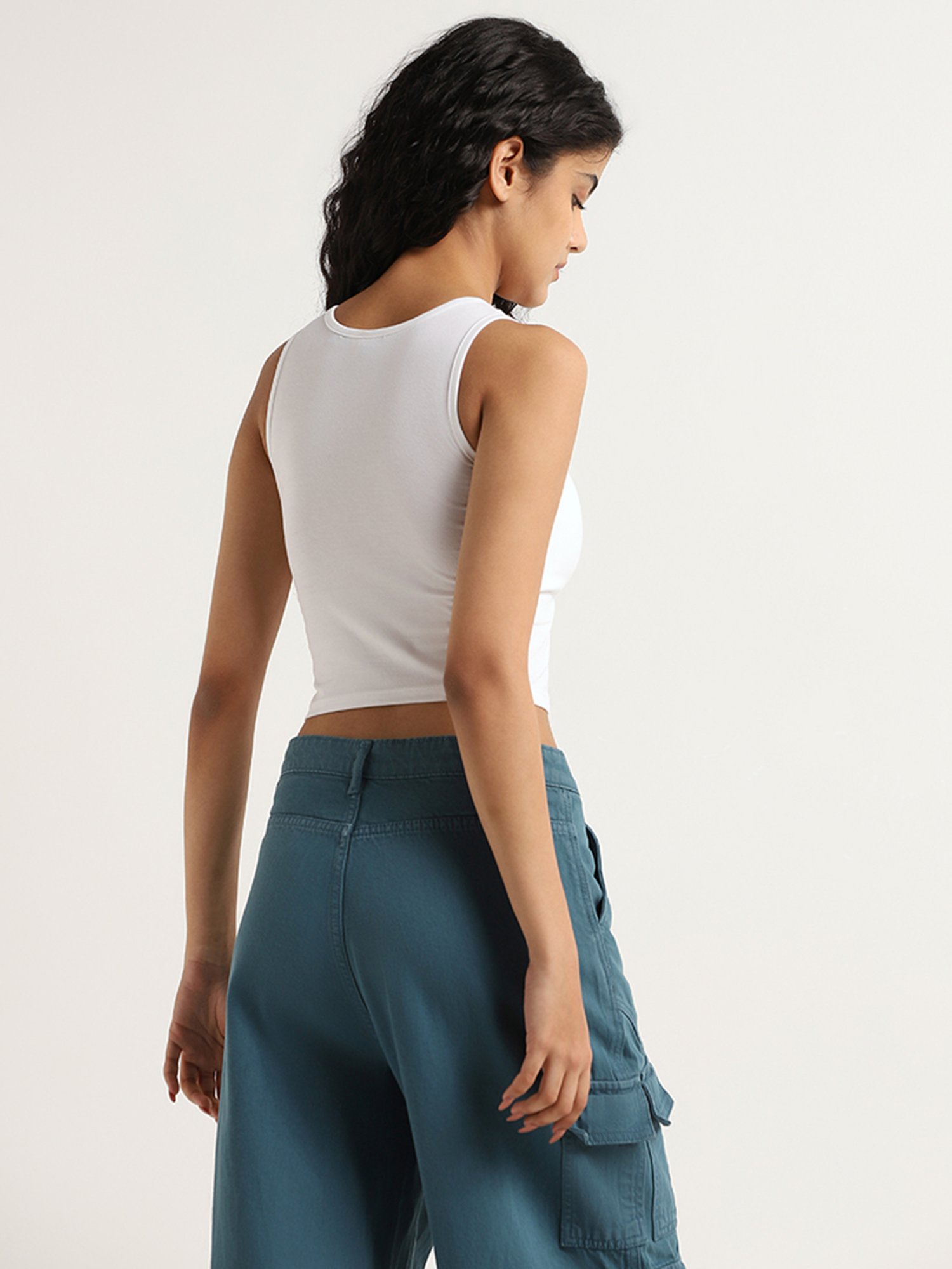 Nuon by Westside White Lace-Up Crop Top