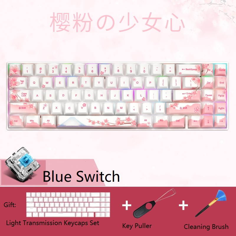 RK71 Mechanical Keyboard RGB Backlit 71 Keys Small Compact Gaming Keyboard, PBT Keycaps Wired/Wireless Bluetooth Mini Keyboard for iOS Android Windows PC and MacOS, Blue Switch( Cherry Blossom)