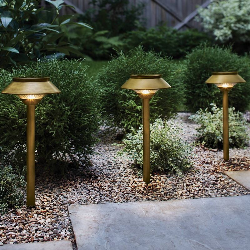4pk Hooded Solar Pathway Lights Antique Brass - Smith & Hawken™