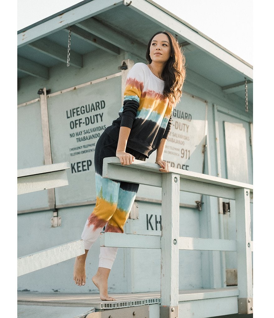 JALA Rainbow Tie-Dye French Terry Fleece Jogger Coordinating Lounge Pants