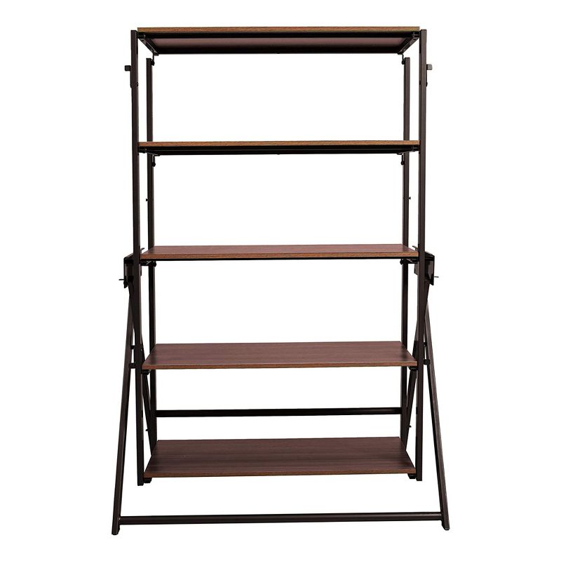 Origami 2 in 1 Multifunctional 52 Inch Tall Wooden Display Storage Shelf To 60 Inch Long Table Desk Unit for Indoor and Outdoor Spaces, Bronze