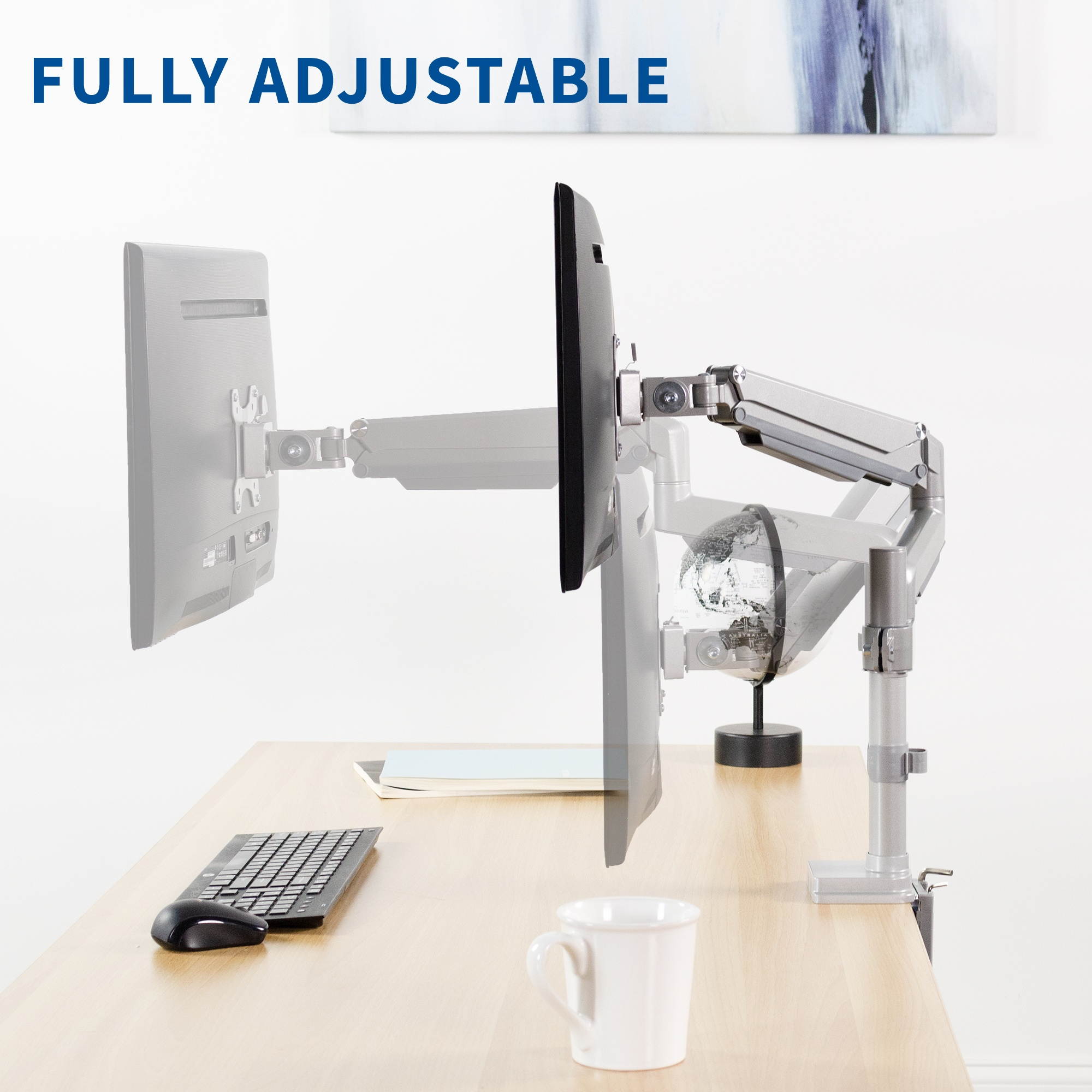 VIVO Silver Aluminum Single Monitor Arm Desk Mount Stand with Pneumatic Spring | Holds 17" to 32" Screens (STAND-V101SV)