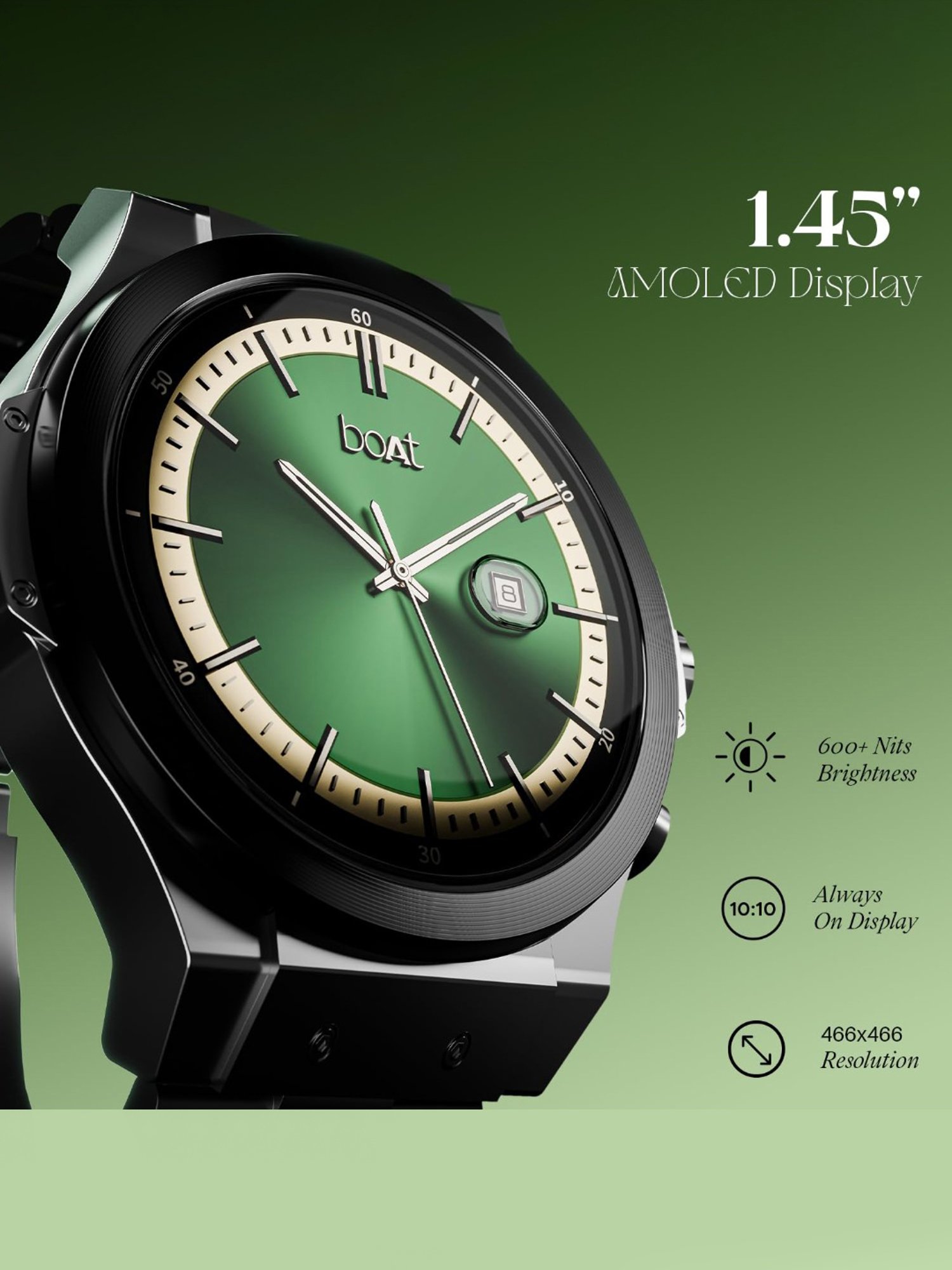 Boat Enigma X400 BT Calling Smartwatch with 1.45 inch AMOLED Display & Sleep, SpO2 Monitor (Black)