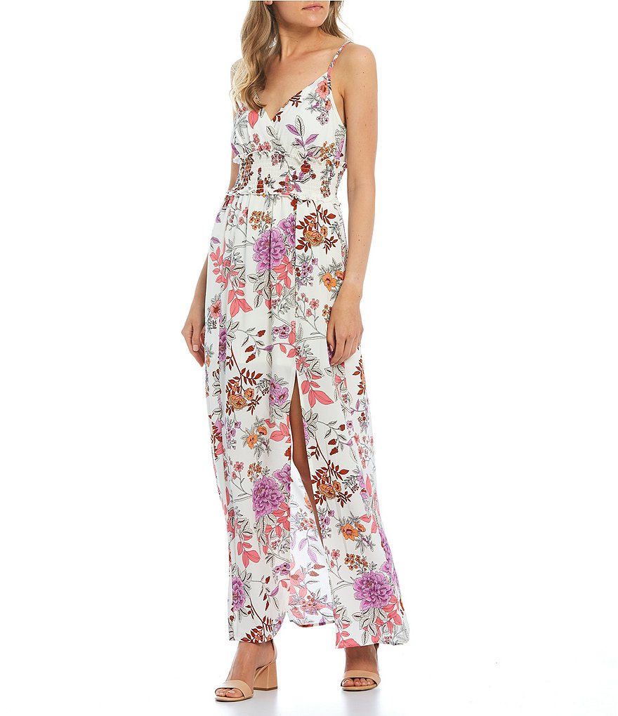 Midnight Doll Spaghetti Strap Floral Printed Side-Slit Maxi Dress