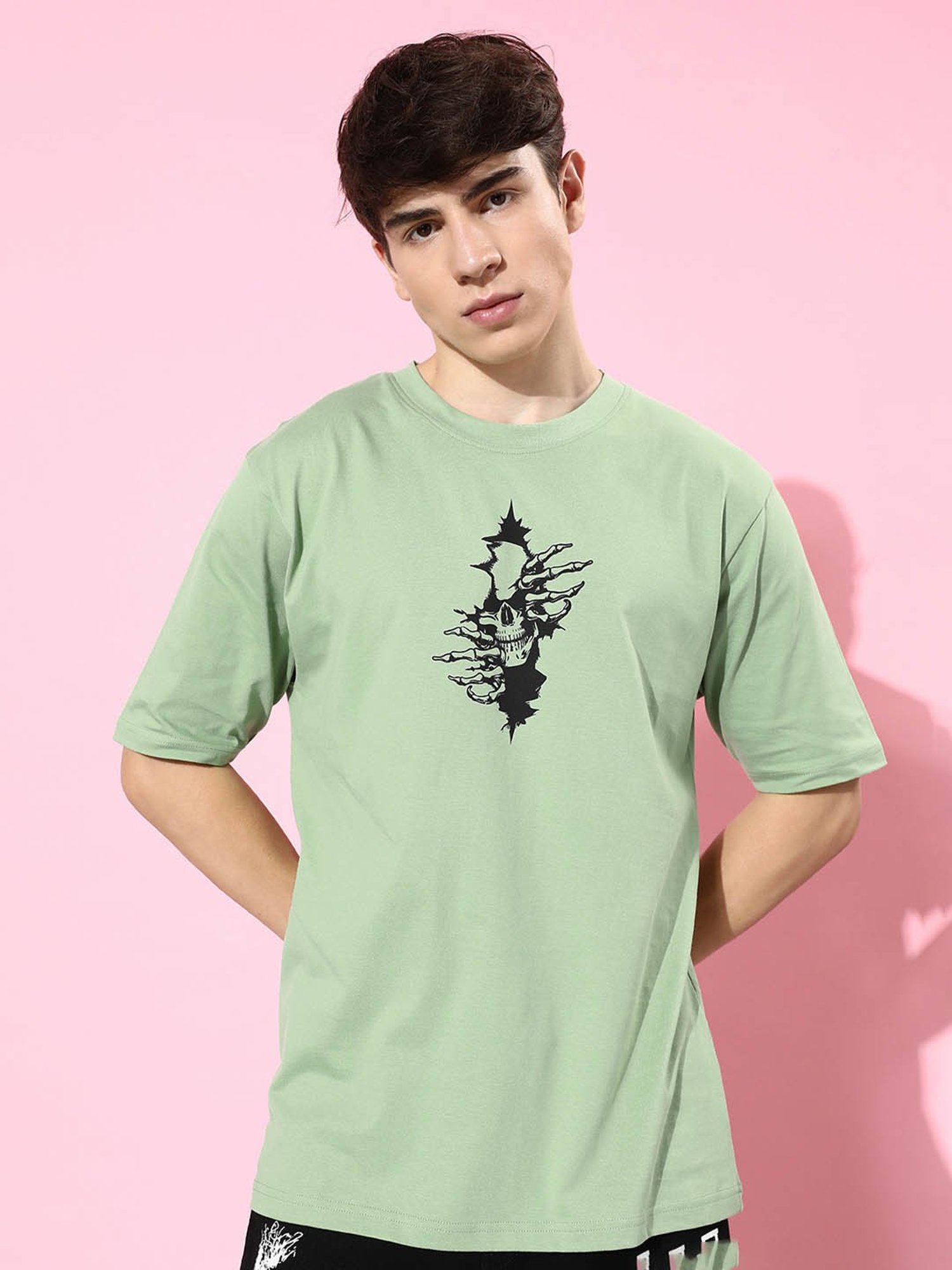 Difference of Opinion Pista Green Loose Fit Graphic Print Oversized Cotton Crew T-Shirt