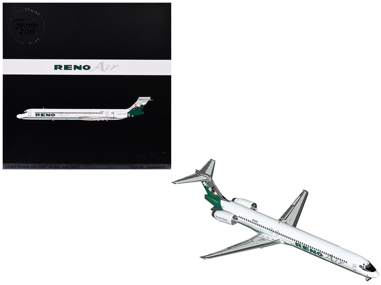 McDonnell Douglas MD-90 Commercial Aircraft "Reno Air" (N905RA) White with Green Tail "Gemini 200" Series 1/200 Diecast Model Airplane by GeminiJets