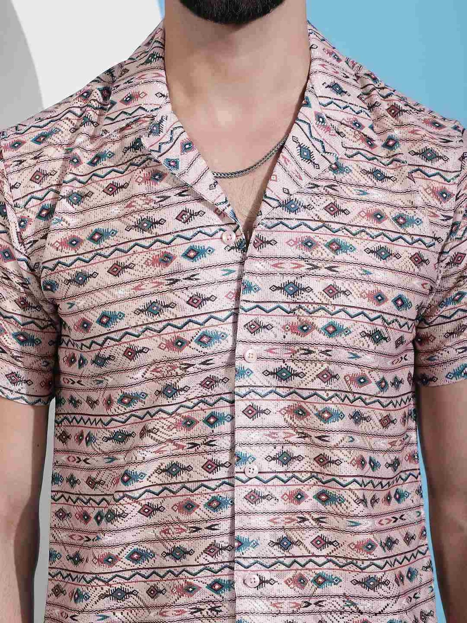 Indian Needle Peach Regular Fit Printed Shirt