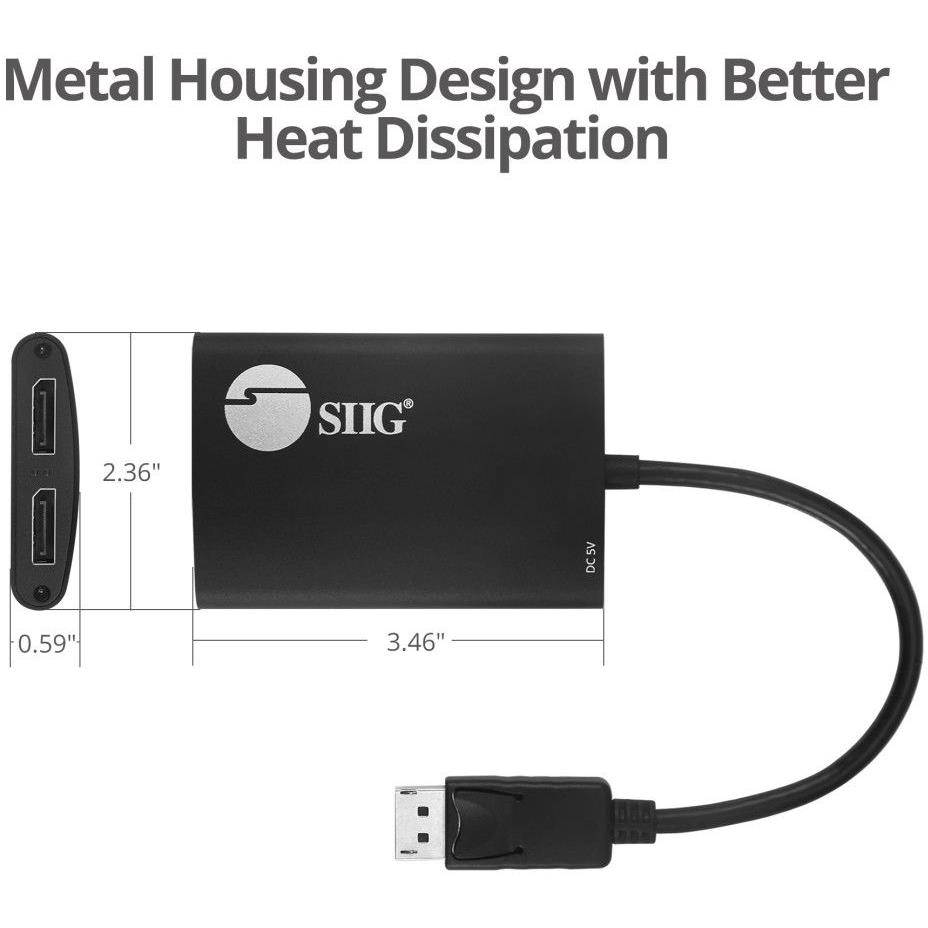 Siig 1X2 Dp 1.2 To Displayport Mst Hub - Multi Monitor Splitter
