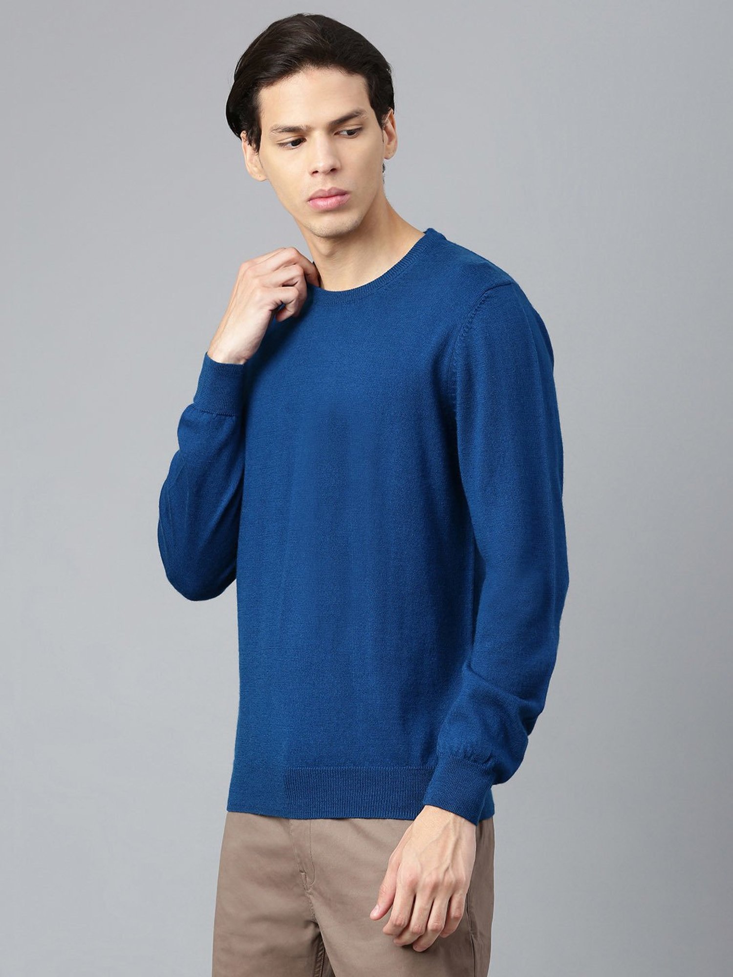 Woods Royal Blue Regular Fit Round Neck Sweater