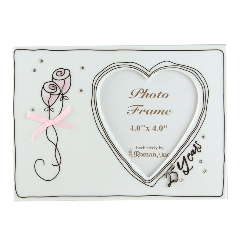 Roman 4" x 4" Wedding 25th Anniversary Porcelain Photo Picture Frame - Silver
