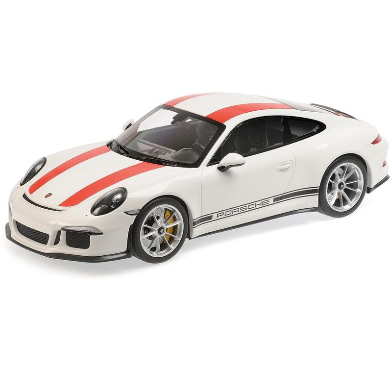 2016 Porsche 911 R White with Red Stripes and Black Writing 1/12 Diecast Model Car by Minichamps