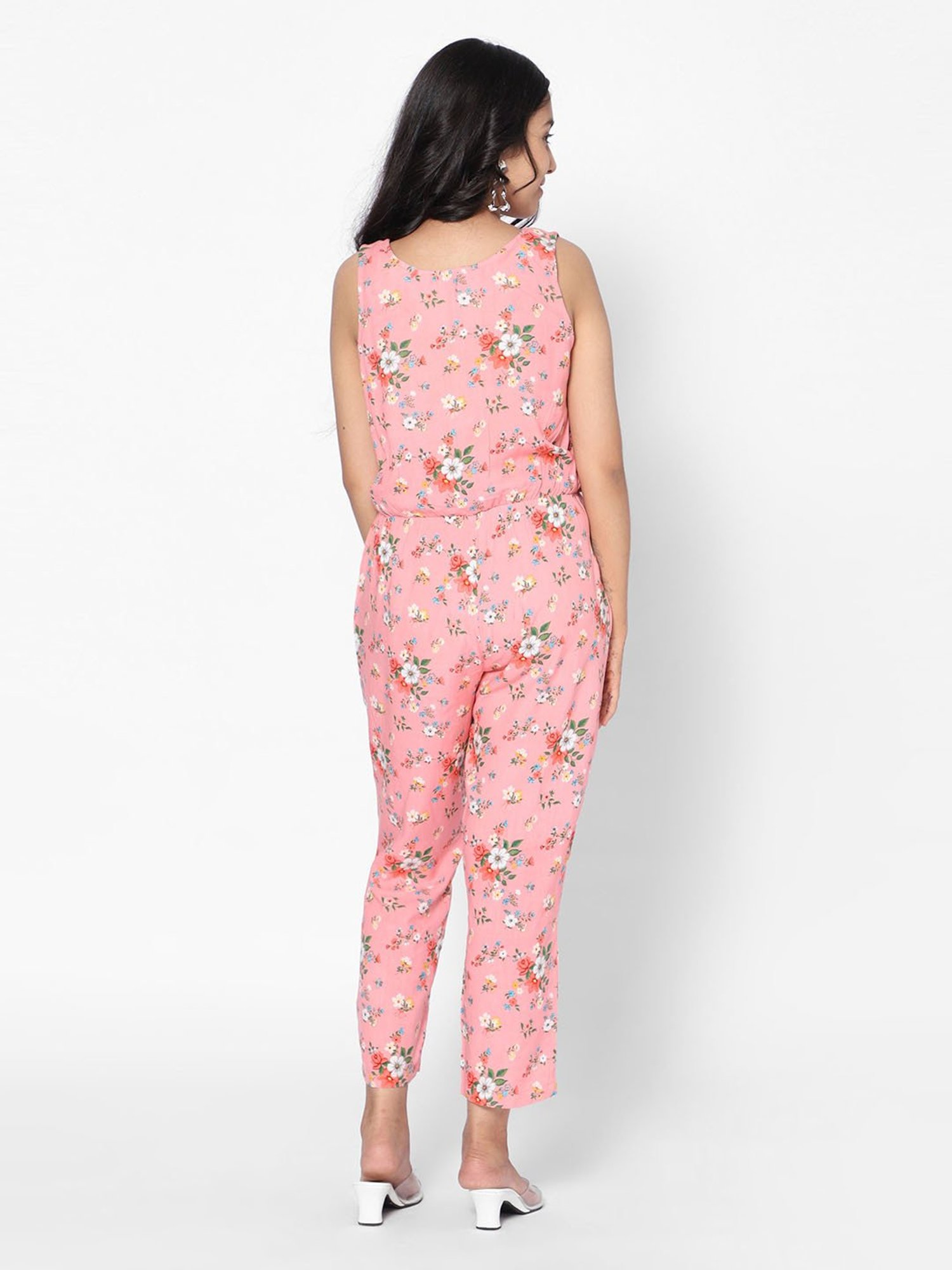 TeenTrums Girls Pink Floral Print Jumpsuit