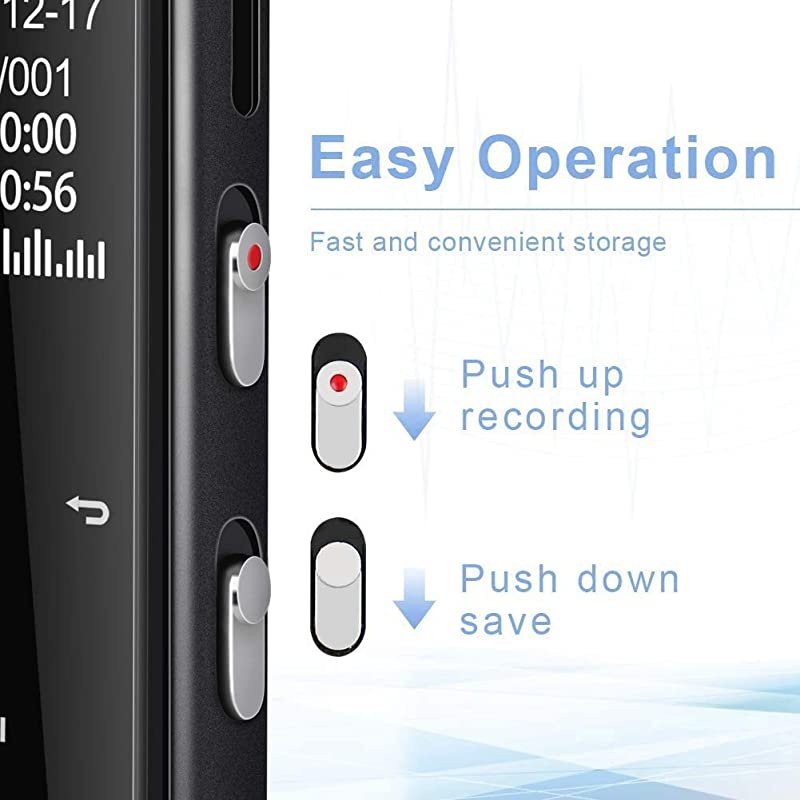 Recorder Digital Recorder 32G Touch Screen Activated Recorder for LecturesMeetingsClass 1536kbps Stereo HDAudio Recording Device with Dual Microphones Rechargeable Black