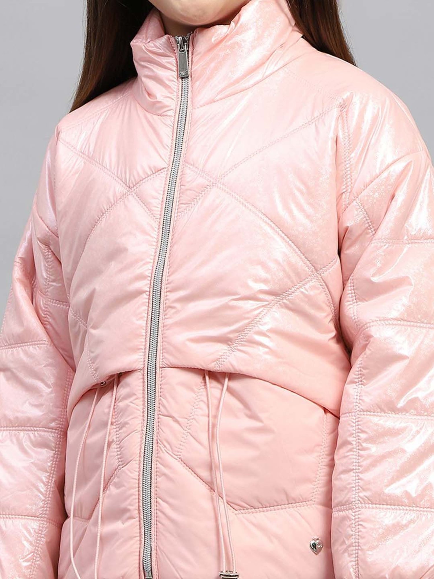 Monte Carlo Girls Peach Quilted Full Sleeves Coats & Jackets