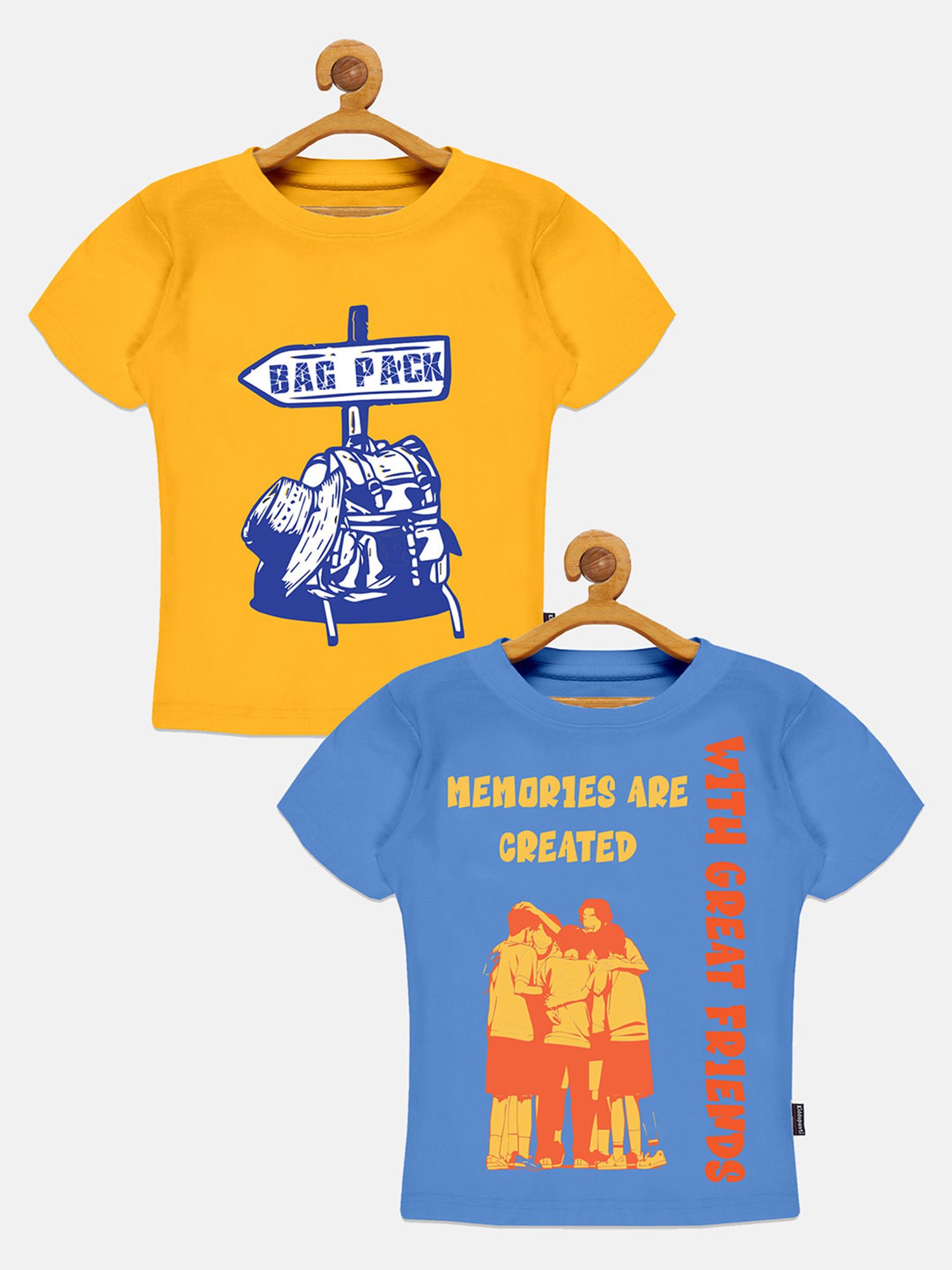 Kiddopanti Kids Yellow & Blue Printed T-Shirt (Pack Of 2)