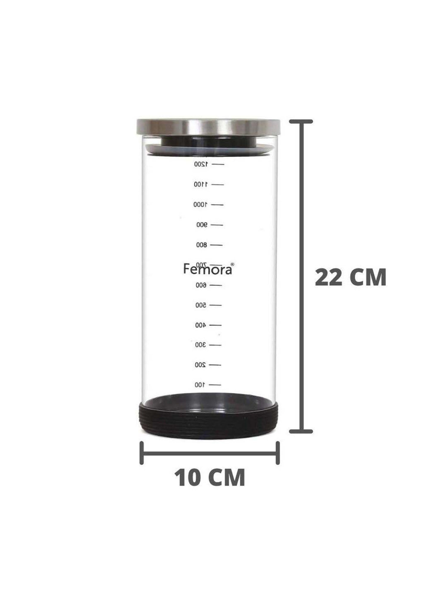Femora Borosilicate Glass Storage Jar with Steel Lid (1300 ml) - Set of 2