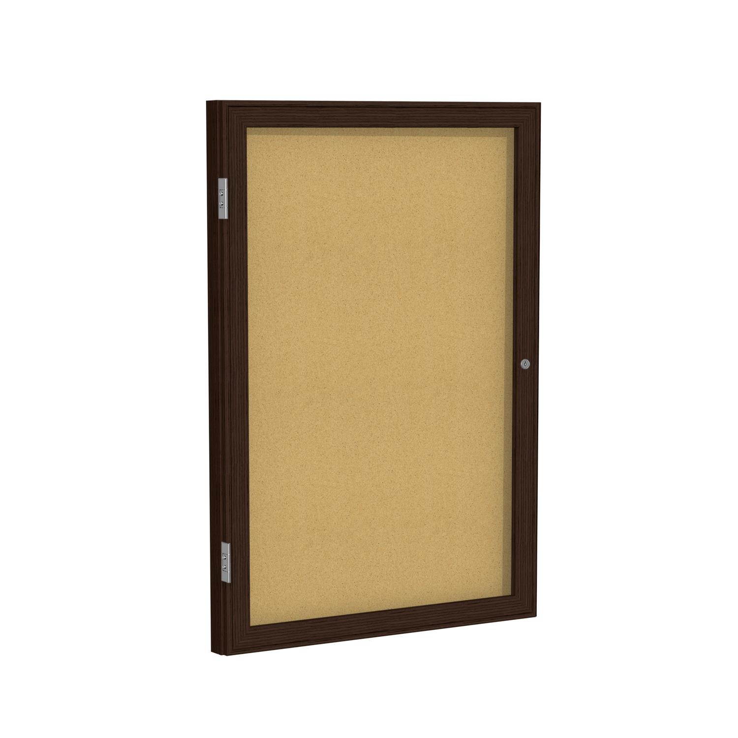 36"x24" 1-Door Wood Frame Walnut Finish Enclosed Bulletin Board - Natural Cork