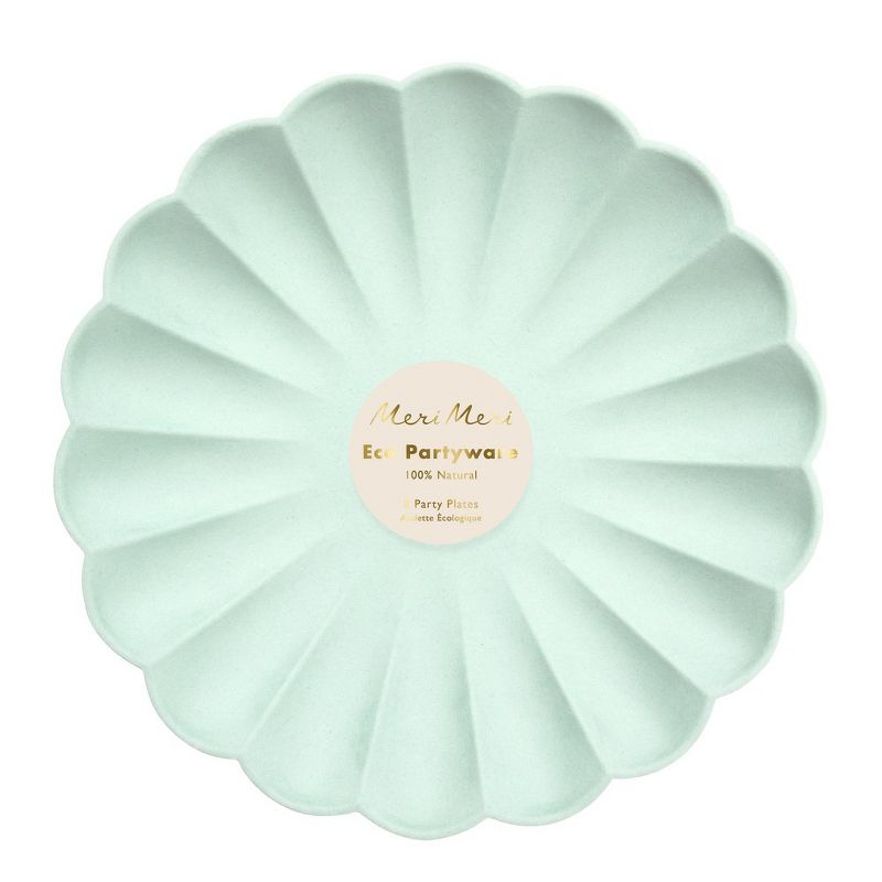 Meri Meri - Pale Mint Simply Eco Large Plates - Disposable Dinnerware - 8ct