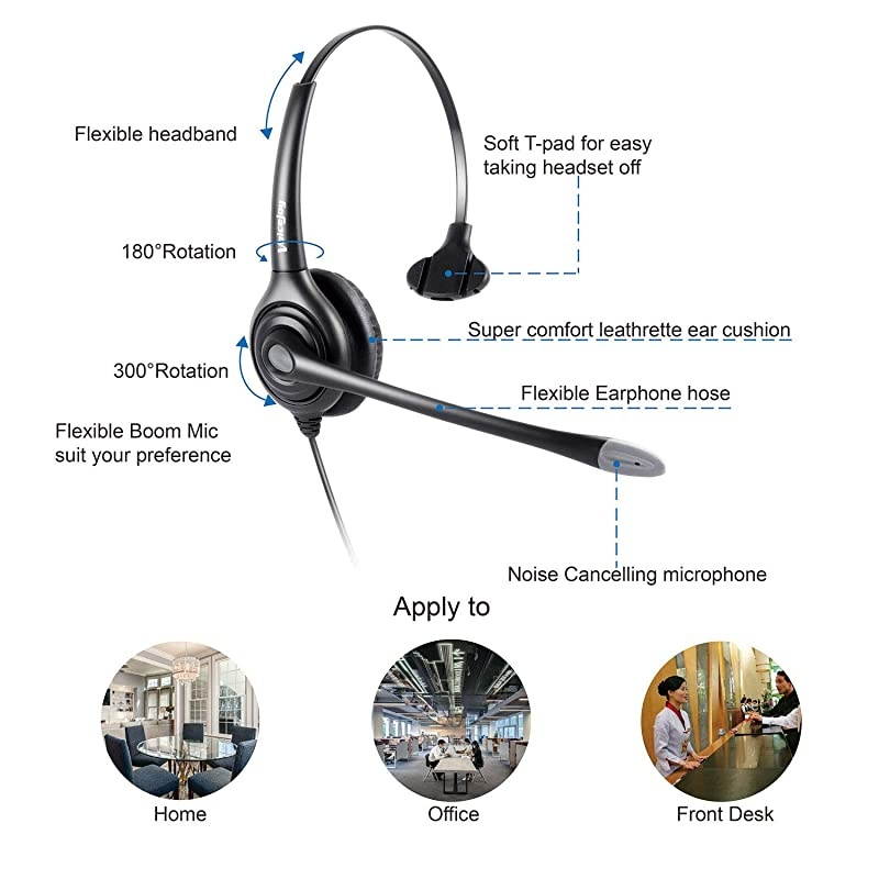 Headset with Microphone and Quick Disconnect, RJ9 Plug Only for Cisco IP Phones 794X 796X 797X 69XX Series and 8811,8841,8851,8861,8941,8945,8961,9951,9971 etc