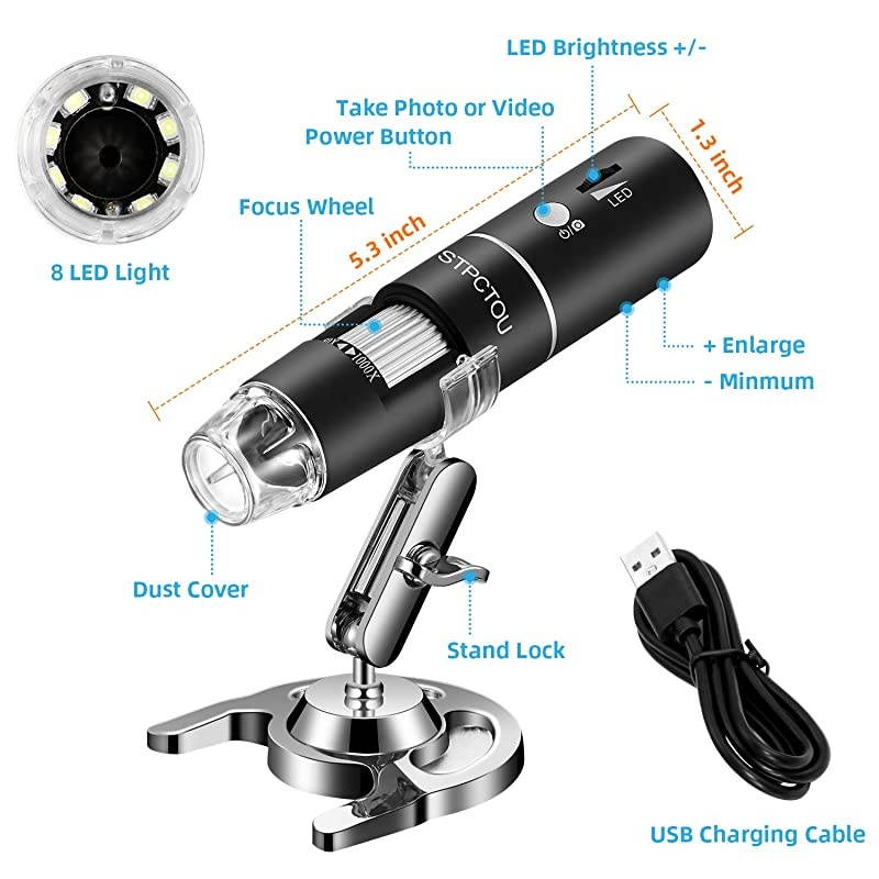 Wireless Digital Microscope 50X-1000X 1080P Handheld Portable Mini WiFi USB Microscope Camera with 8 LED Lights for iPhone/iPad/Smartphone/Tablet/PC