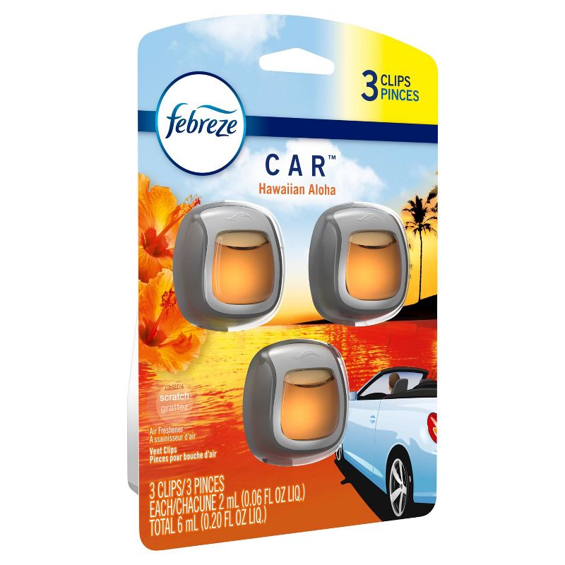 Febreze Car Odor-Eliminating Car Freshener Vent Clip Hawaiian Aloha Scent - 3ct