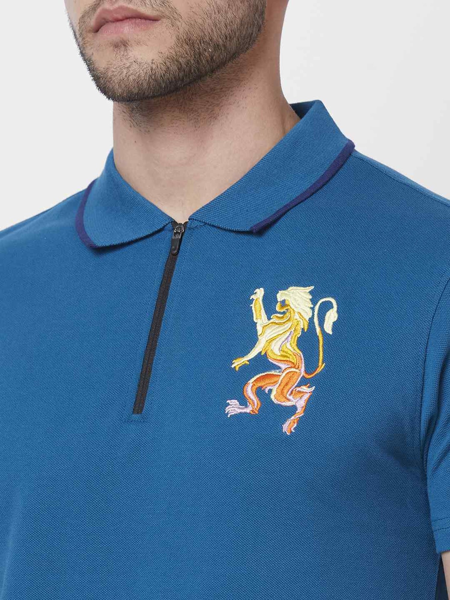 Giordano Blue Cotton Slim Fit Polo T-Shirt