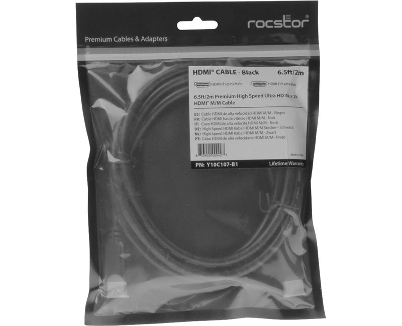 Rocstor Premium 12ft High Speed HDMI (M/M) Cable with Ethernet - Cable Length: 12ft - HDMI for Audio/Video Device - 1.28 GB/s - 1 ft (3.7m)