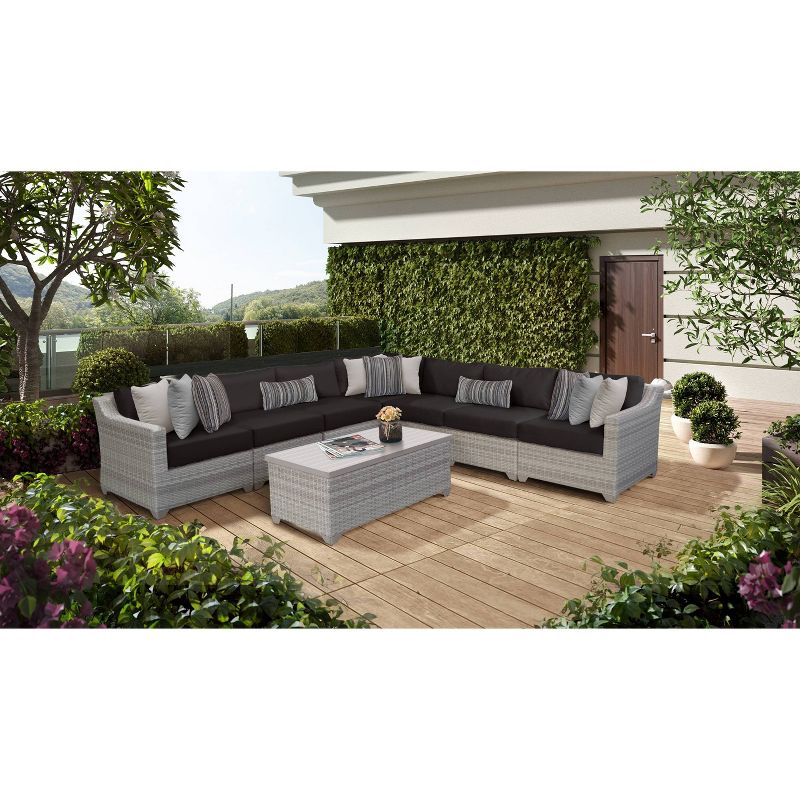 Farimont 8pc Patio Sectional Seating Set with Cushions - Black - TK Classics